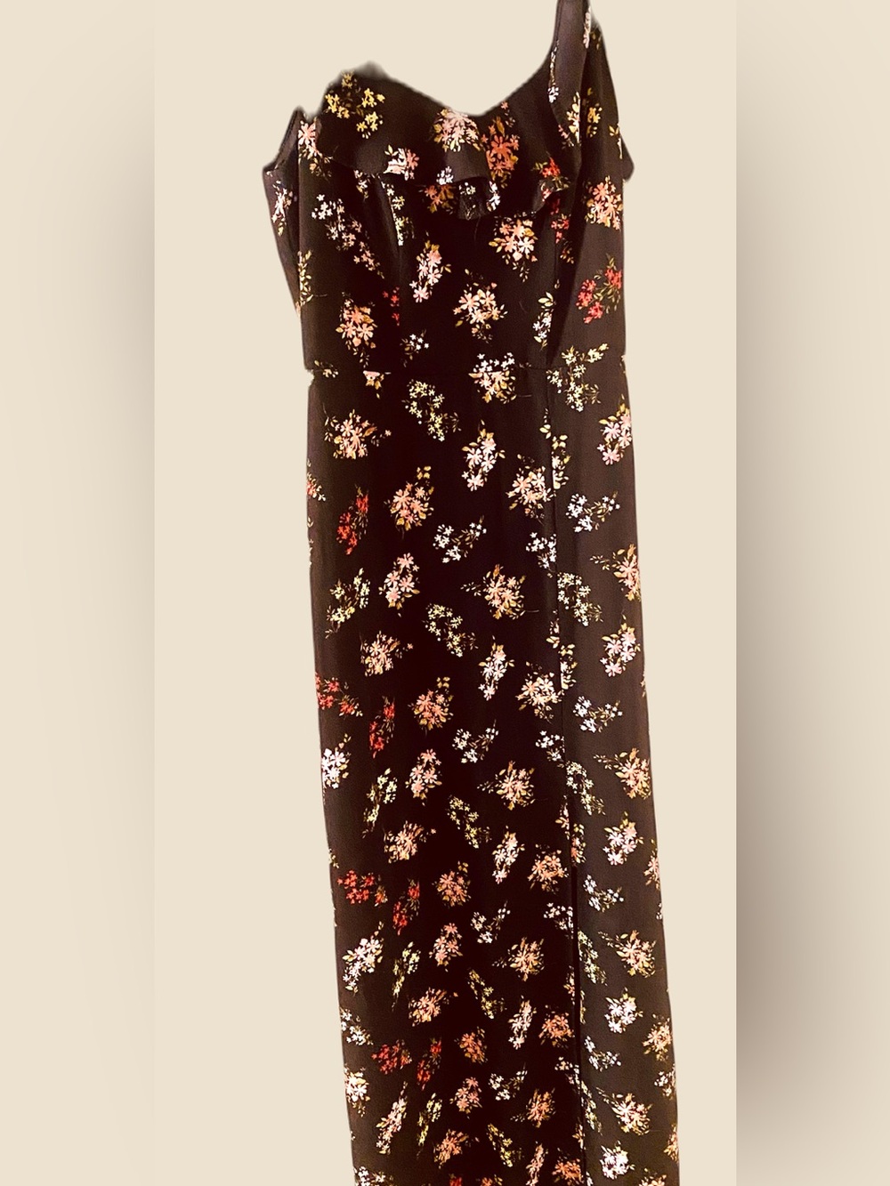 B Darlin Black One-Shoulder Floral Ruffle Maxi Dress